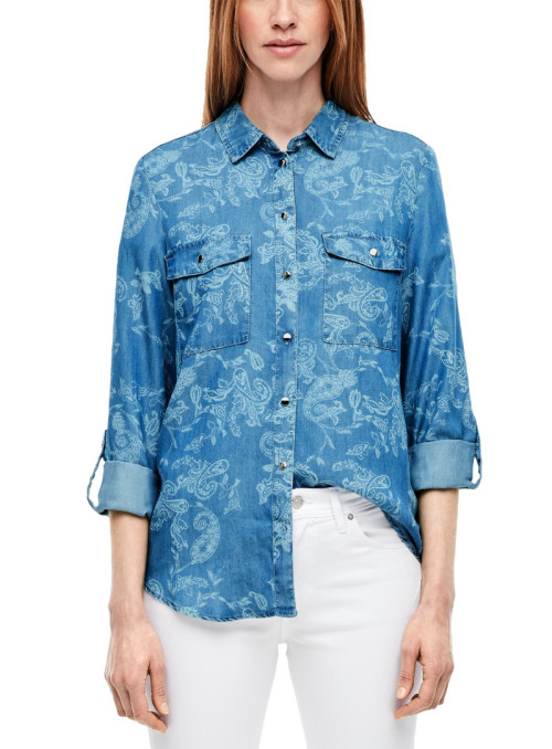 Denim blouse with dragon...