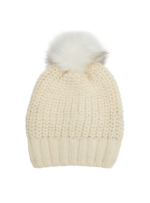 Knitted hat with woven fur...