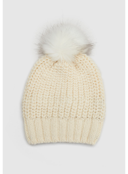 Knitted hat with woven fur...