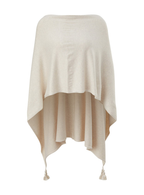 Fine knit poncho with tassels