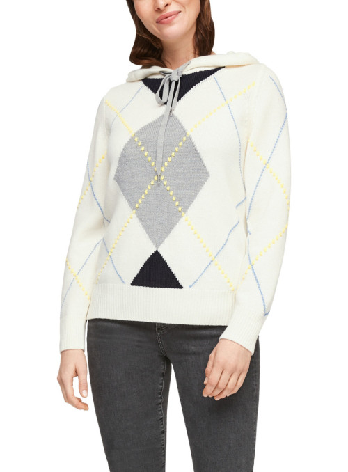 Knitted hoodie with argyle...