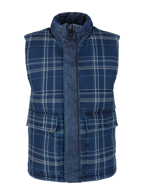 Checked denim quilted vest