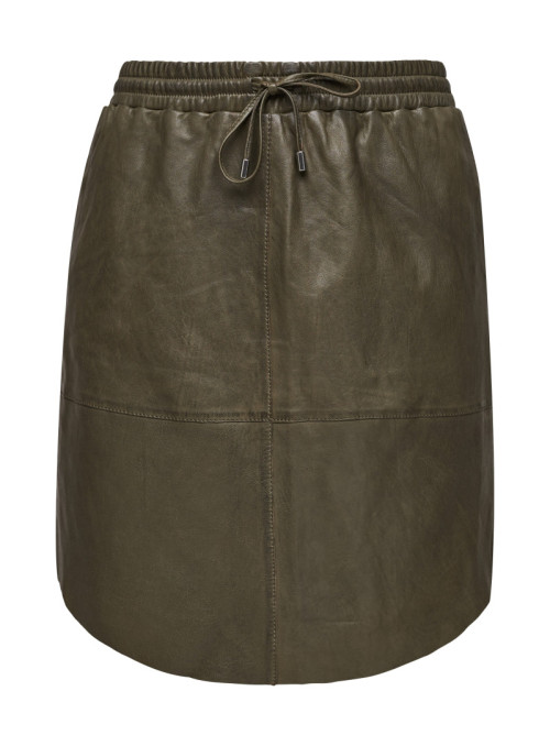 Leather skirt with drawstring