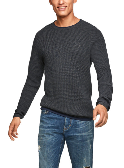 Knit sweater with jersey trim