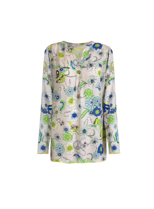 Blouse with V-neck Flower...