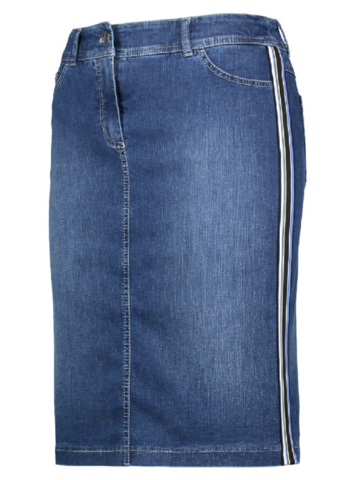 Denim skirt with side stripes