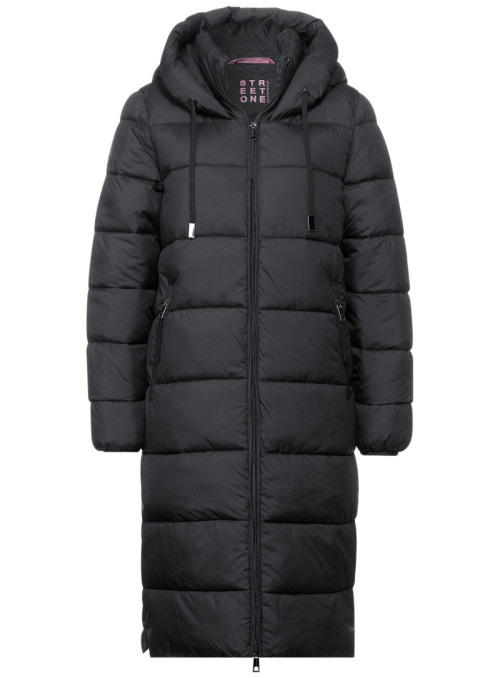 Long quilted jacket with hood