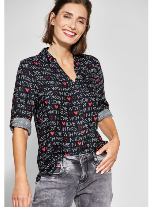 Bluse mit Wording-Print und...