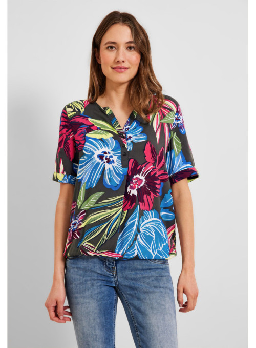 TOS Printed Split Neck Blouse