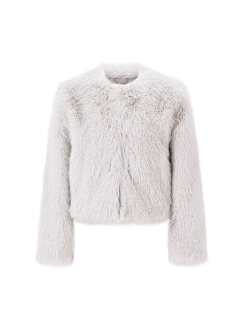 Cropped faux rabbit fur jacket