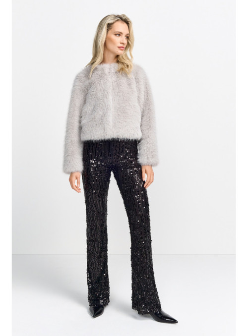 Cropped faux rabbit fur jacket