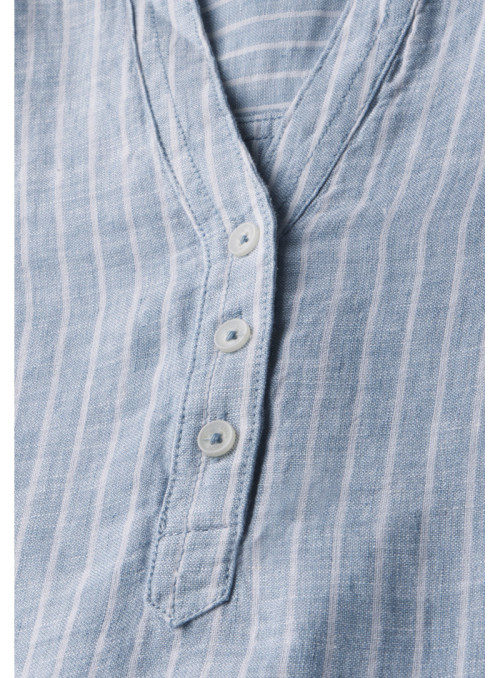 LINEN_Stripe Split Neck Blouse